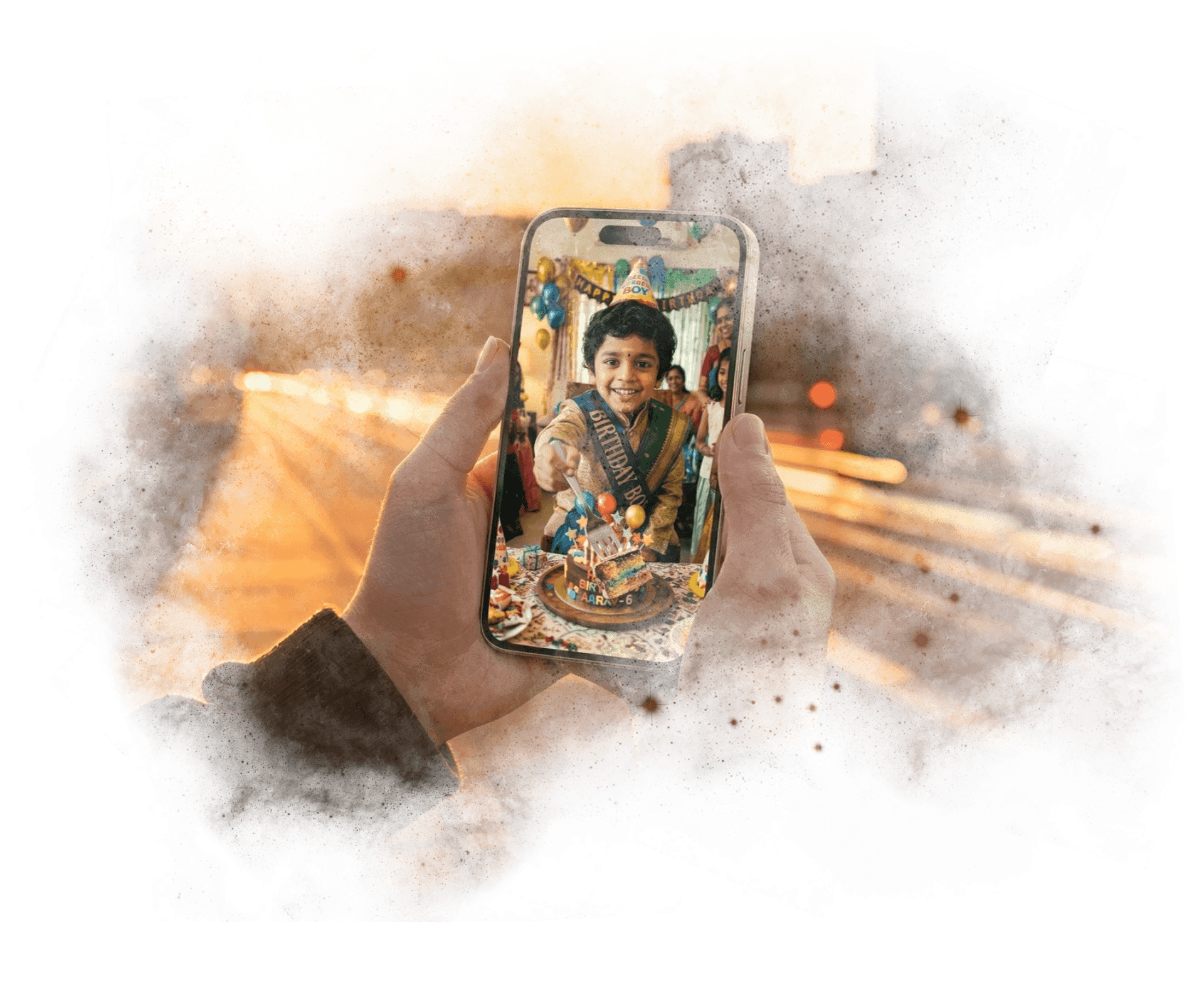 Child smiling in phone during ritual