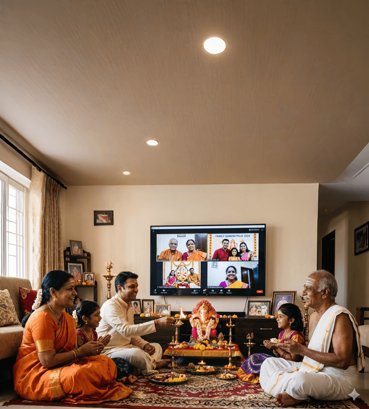 Family participating in ritual from abroad